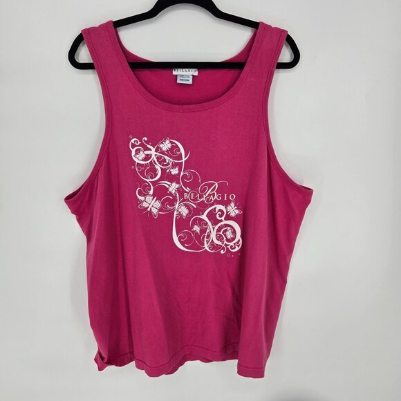 Bellagio womens 2xl Pink white butterfly scroll sleeveless tank top cotton - Picture 2 of 9